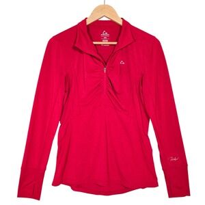 Paradox Womens Red Drirelease Merino Wool Blend Quarter Zip Top Medium